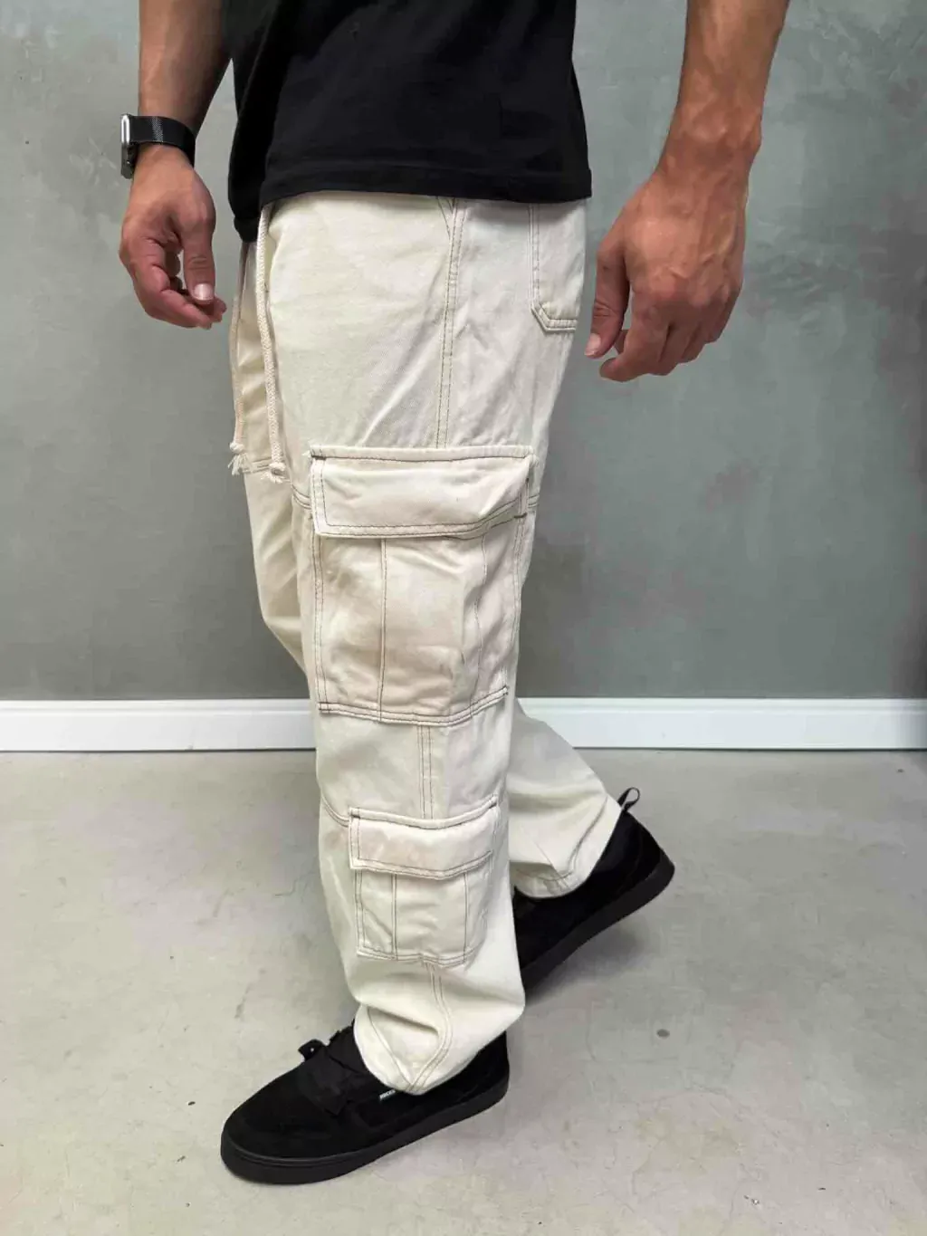 Calça Jeans Bege Cargo Street - Imagem 2