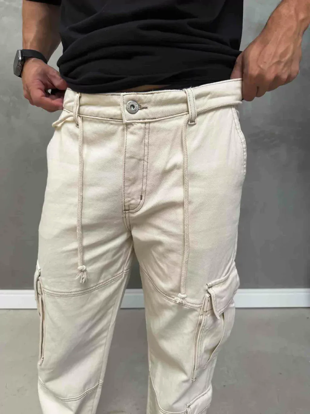 Calça Jeans Bege Cargo Street - Imagem 3