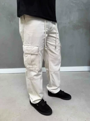 Calça Jeans Bege Cargo Street