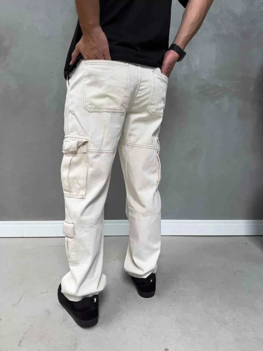 Calça Jeans Bege Cargo Street - Imagem 5