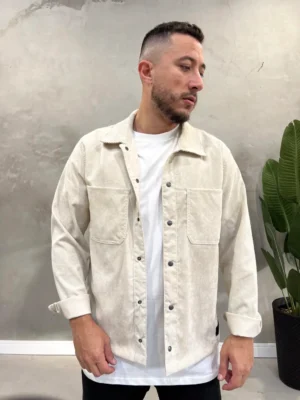 Camisa de Botão Cotele Aveludado Manga Longa