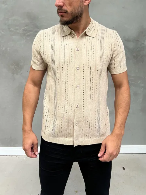 Camisa de Botão Trico com Elastano Masculina