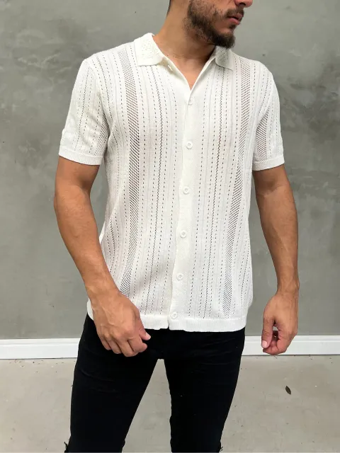 Camisa de Botão Trico com Elastano Masculina