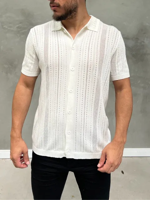Camisa de Botão Trico com Elastano Masculina