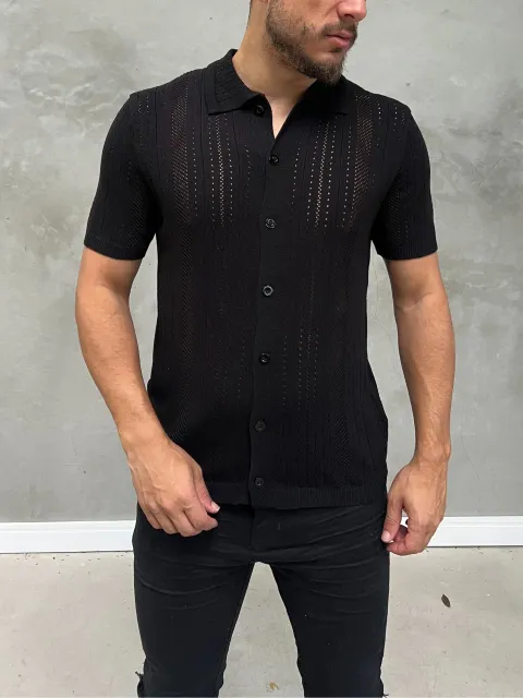 Camisa de Botão Trico com Elastano Masculina