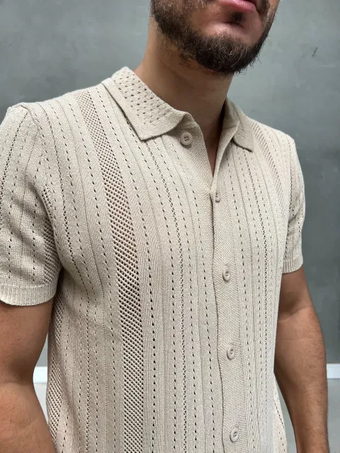 Camisa de Botão Trico com Elastano Masculina
