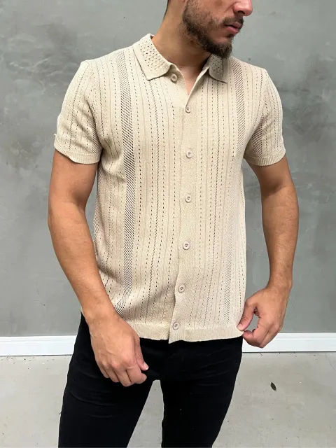 Camisa de Botão Trico com Elastano Masculina