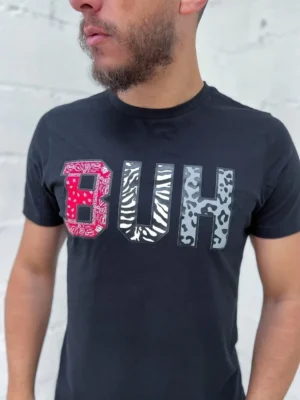 Camiseta Buh Mix Up Paisley Animal Print Preta