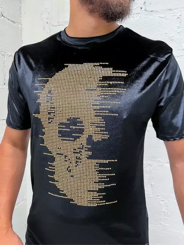 Camiseta Veludo Caveira Dourada - Imagem 2