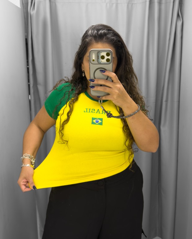 blusa brasil core feminina amarela lisa torcedor