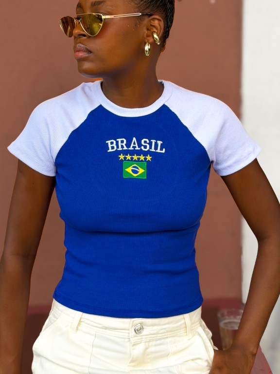 blusa brasil core feminina azul lisa torcedor