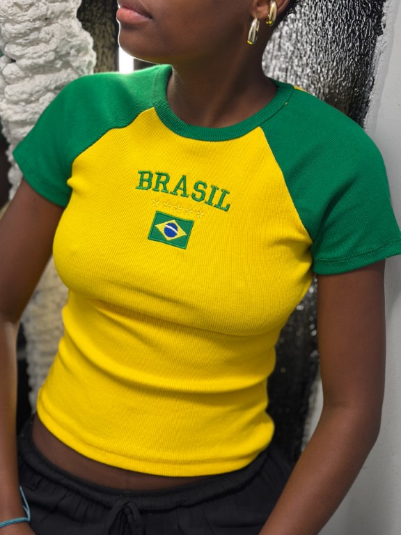 blusa brasil core feminina amarela lisa torcedor