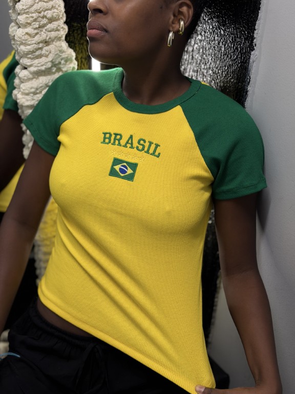 blusa brasil core feminina amarela lisa torcedor