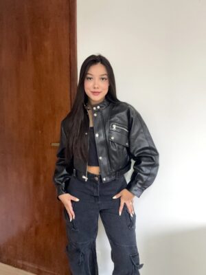 Jaqueta de Couro PU Bomber