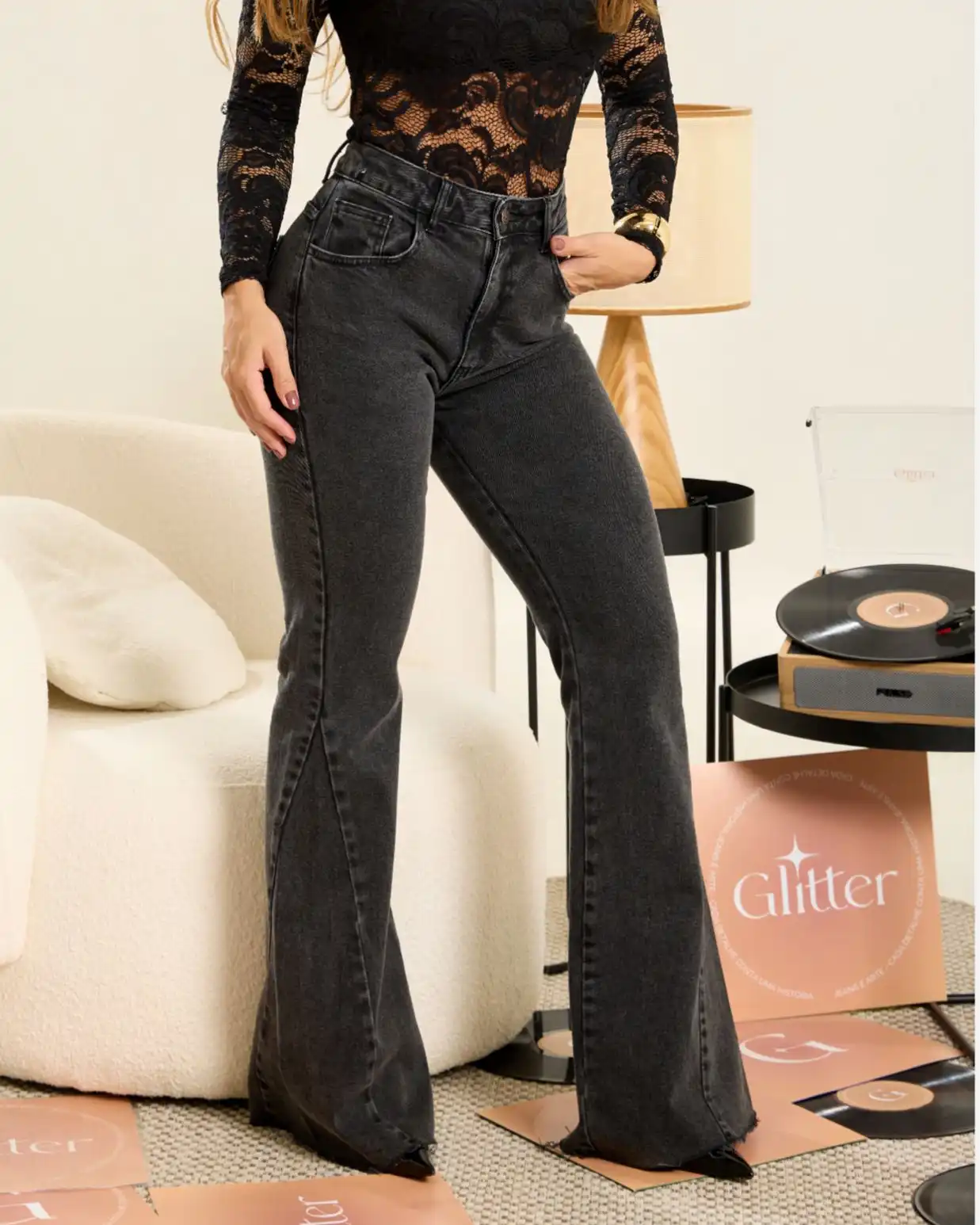 Calça Flare Comfy Preto Marmorizado