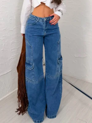 Calça wide linha contrast lavagem médio