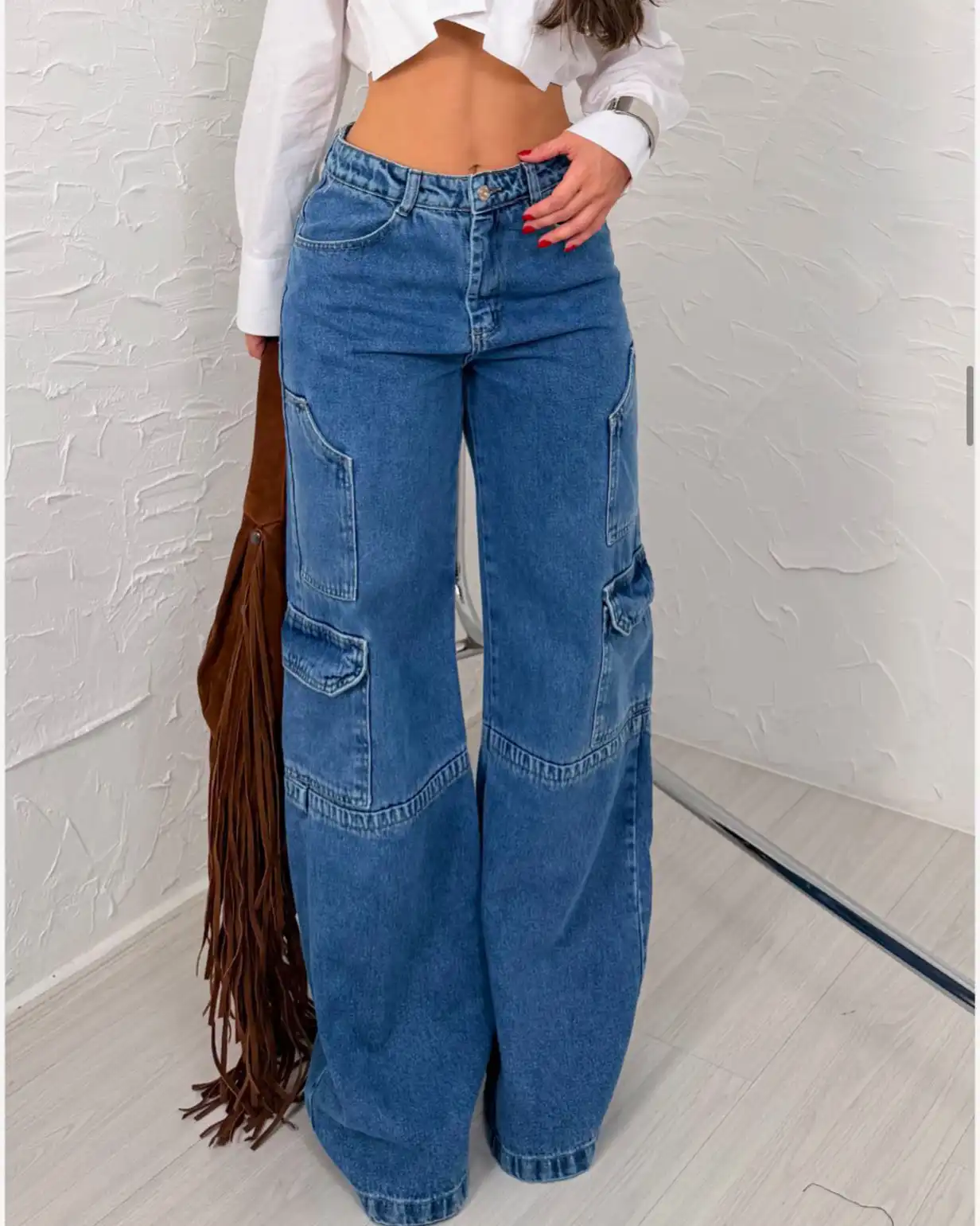 Calça wide linha contrast lavagem médio