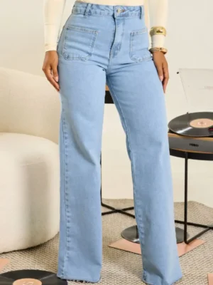 calça wide leg bolsa chapado lavagem clara