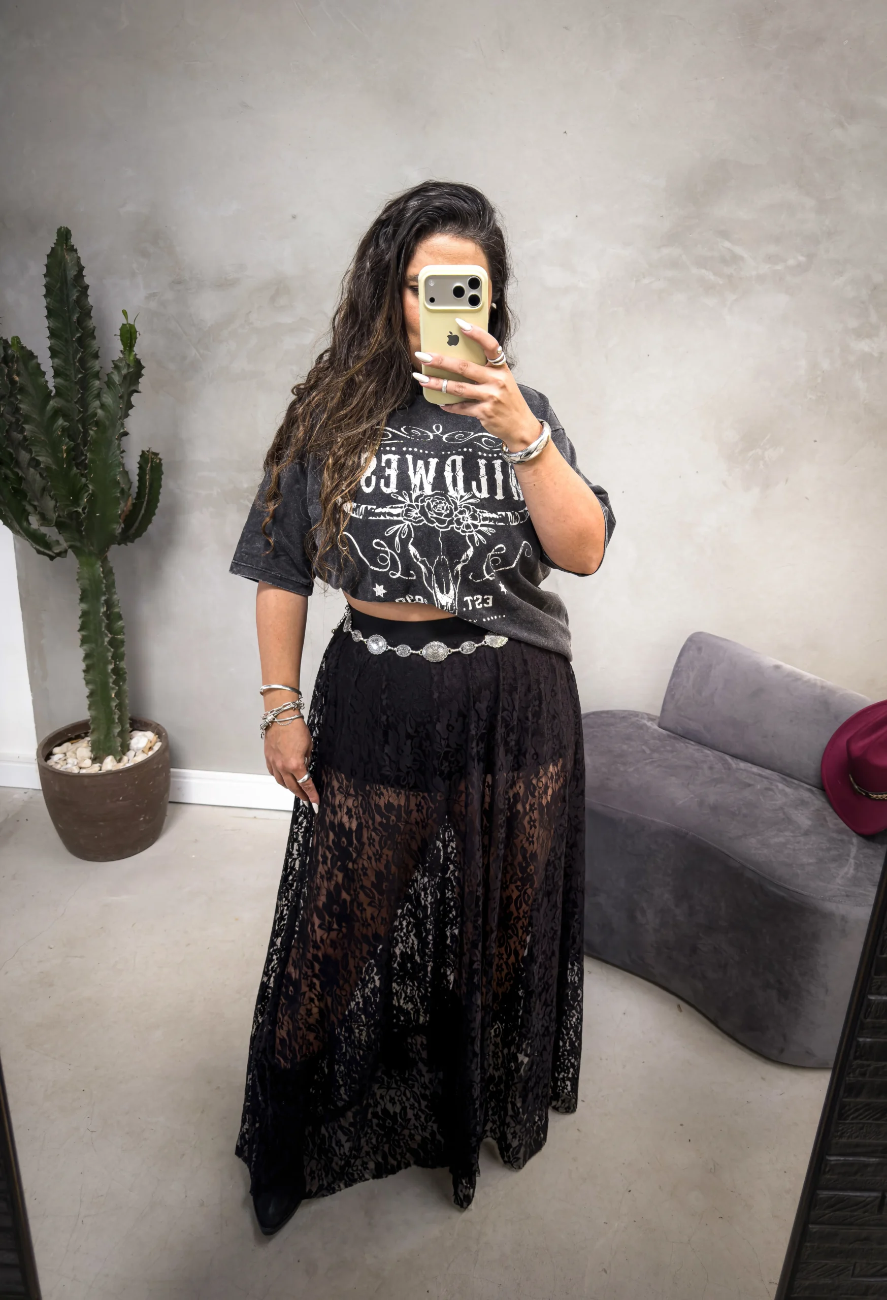 saia longa de renda preta feminina