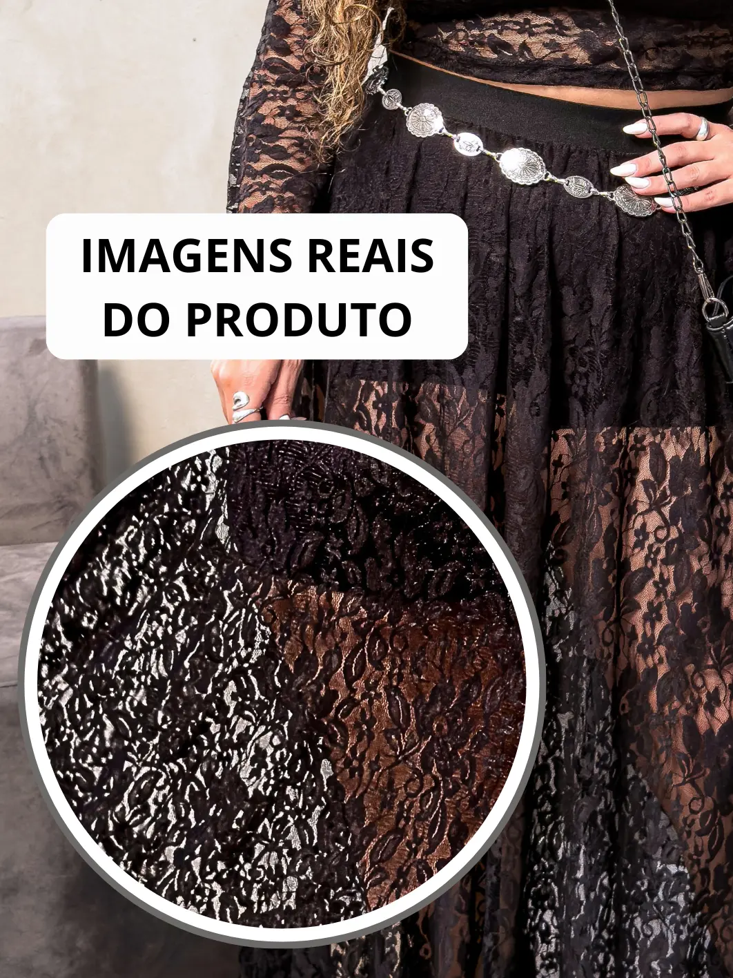 saia longa de renda preta feminina