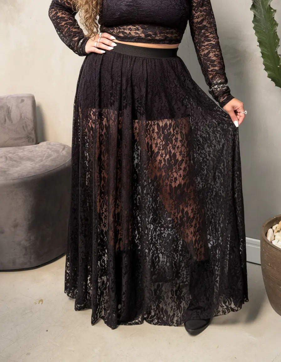 saia longa de renda preta feminina
