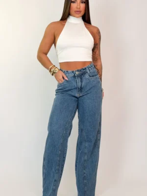 Calça Jeans Feminina com Recorte Interno