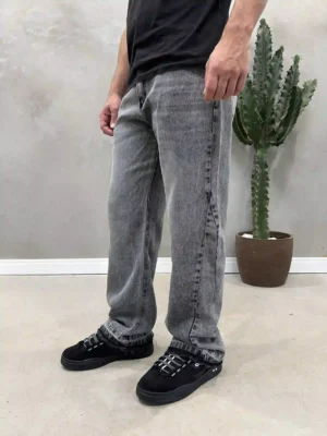 Calça Jeans Wide Leg Bainha Dupla Masculina
