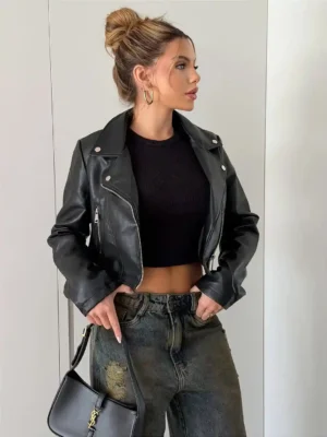 Jaqueta Cropped Corino Feminina