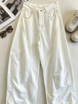 Calça Ballon Off com Costuras Marrom