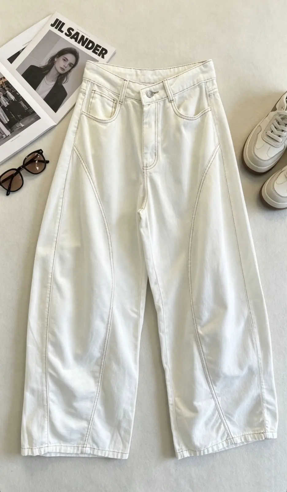 Calça Ballon Off com Costuras Marrom