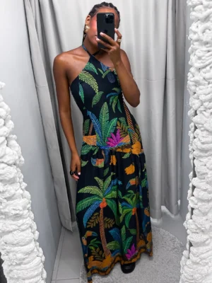 Vestido Longo Estampado Assimétrico
